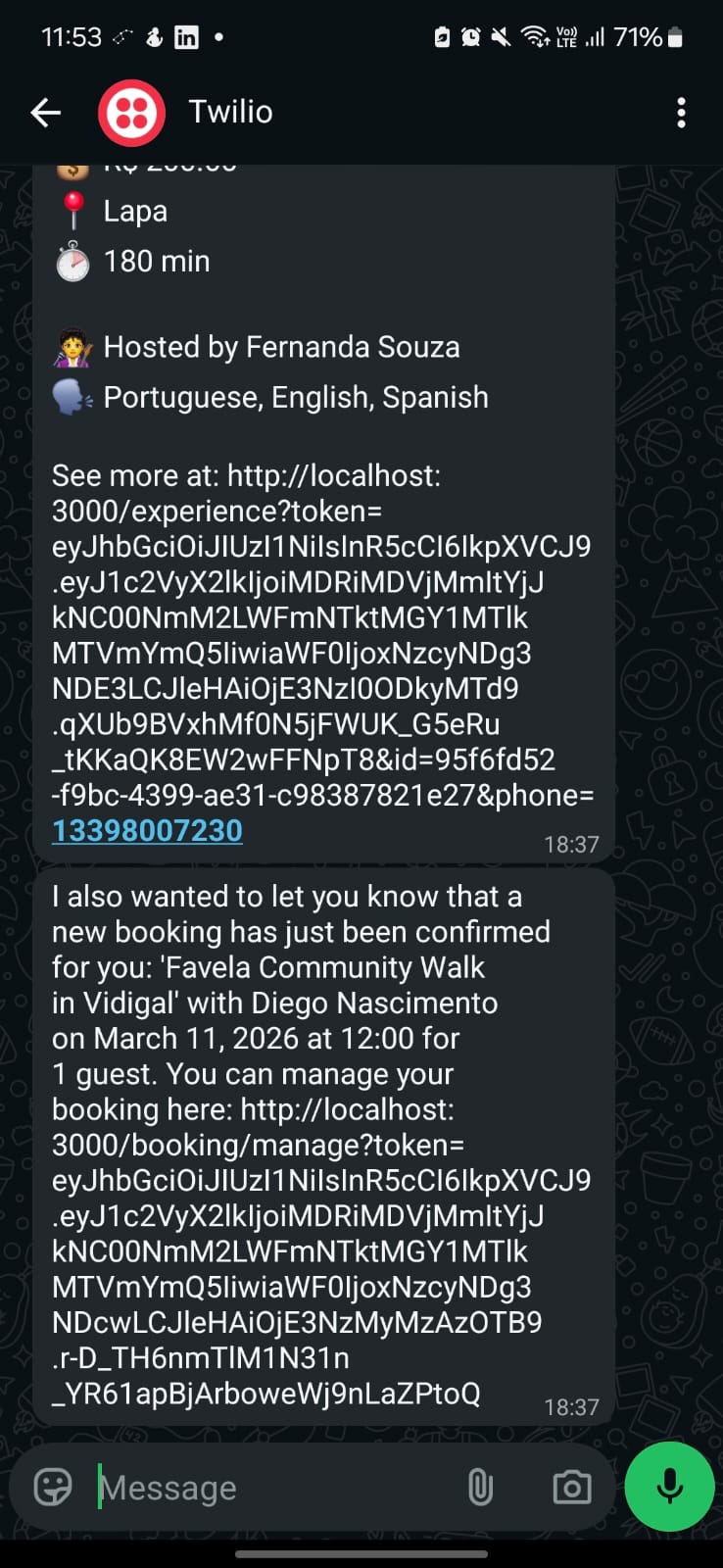 WhatsApp confirmation