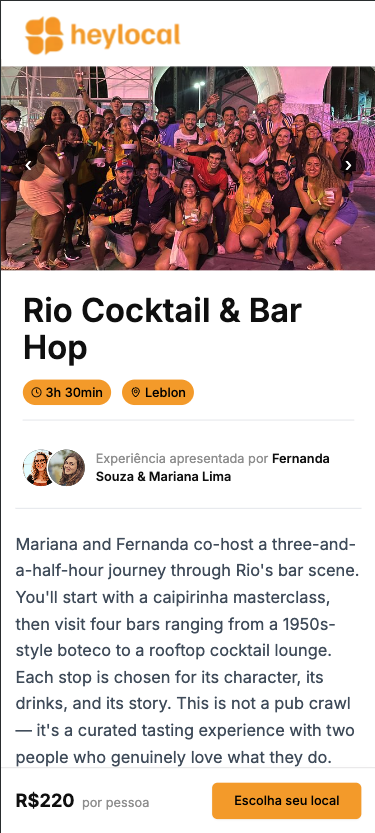 Experience booking page